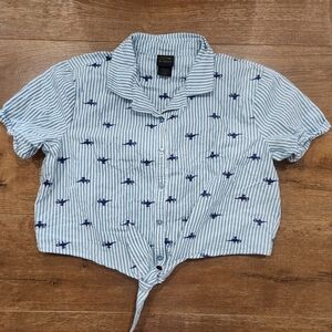 Disney Her Universe Aladin  Button Tie Front Blouse Med Vacation Casual Twee Fun